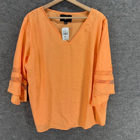 Ashley Stewart Tops - New Ashley Stewart Blouse Women 2X Plus Orange V-Neck 3/4 Sleeve Pullover Casual